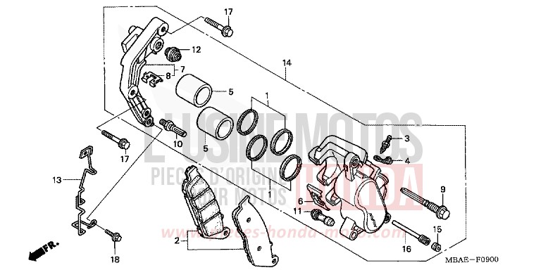FRONT BRAKE CALIPER for Shadow Aero REARL SEDONA RED (R223B) from 2001
